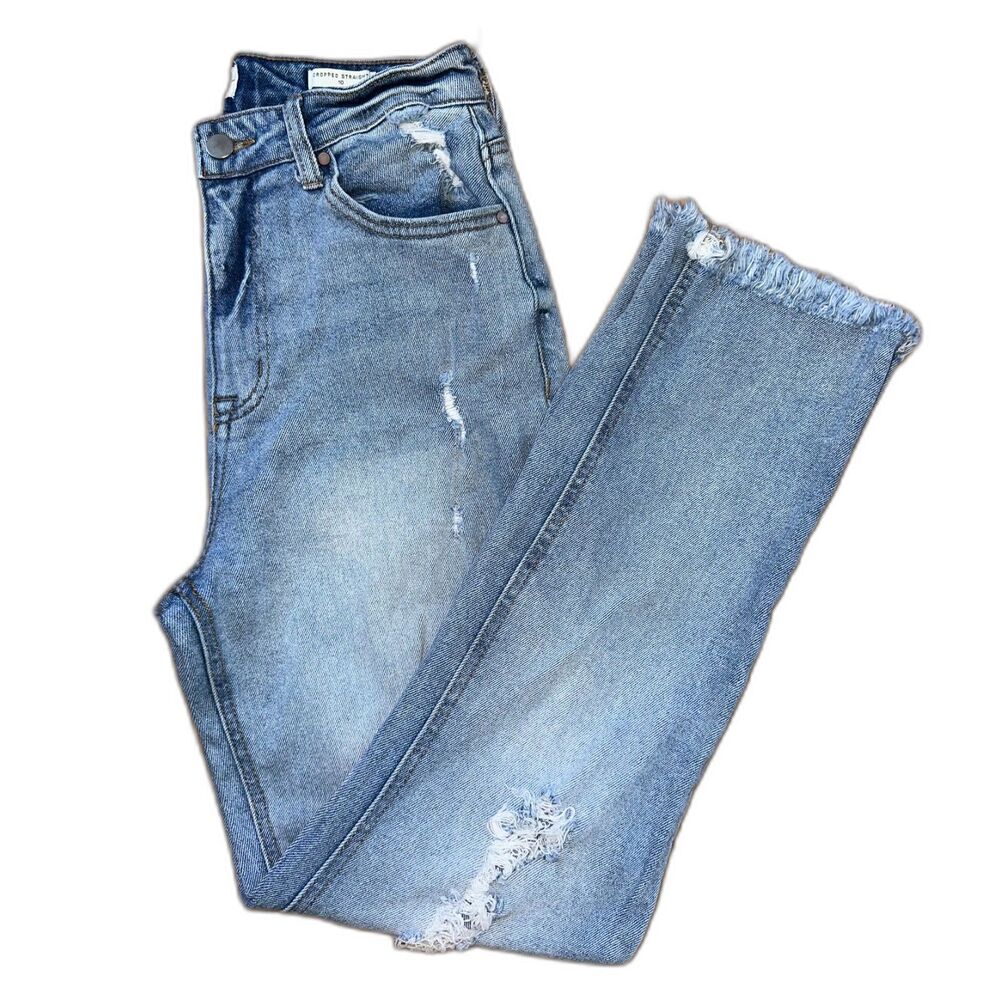 Wonderly Cropped Straight Distressed Raw Hem Women's Sz 10 Denim Jeans High Rise